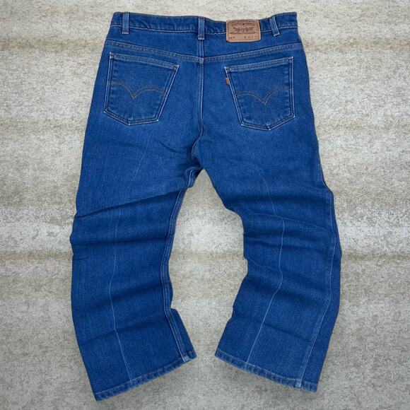 Vintage Orange Tab Levis 517 Jeans Bootcut Flared Fit Made in USA Dark Wash 90s - Picture 1 of 5